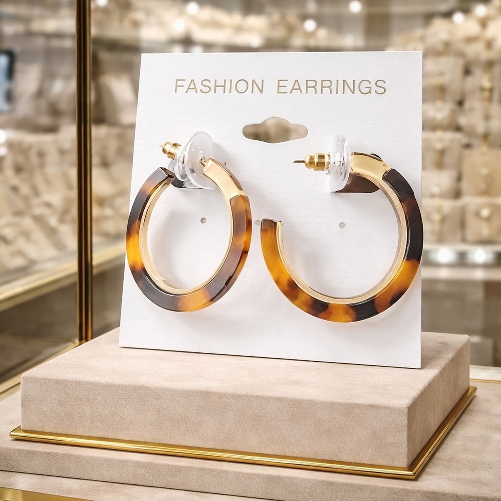 Gold and brown hoop earrings